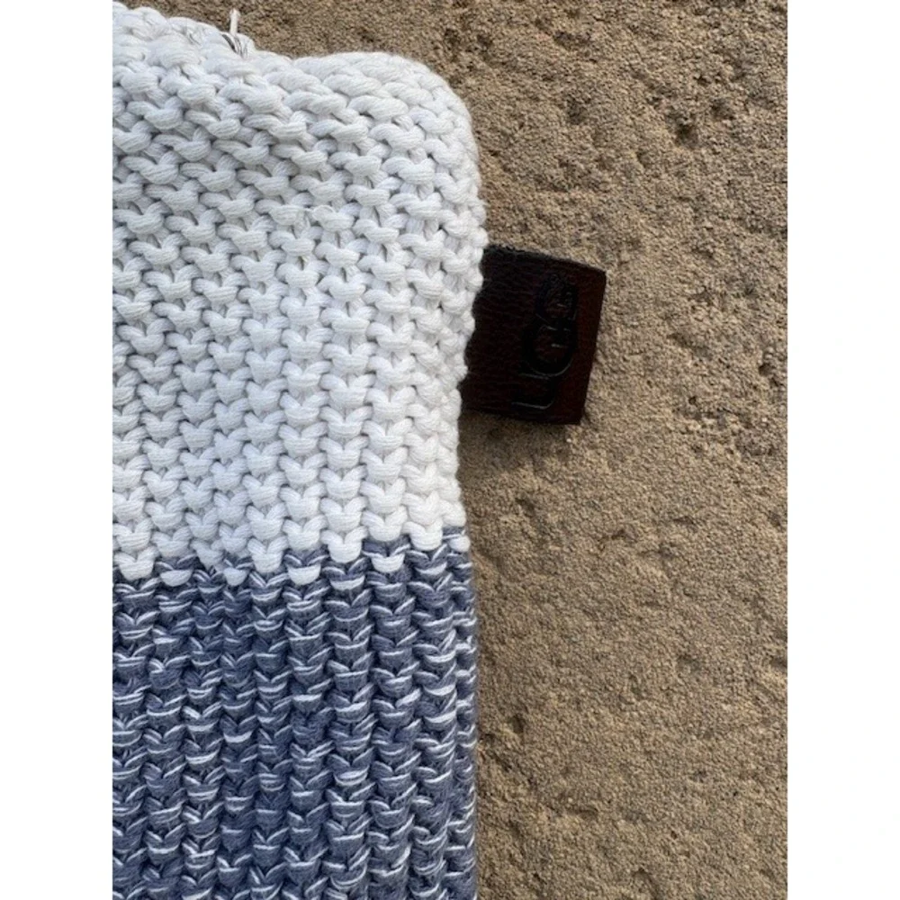 UGG Knit Pillow Cover Throw Cushion‎ Cover White Blue Speckled 100 Cotton